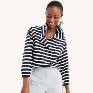 J. Crew Navy and White Striped Button-Down Top